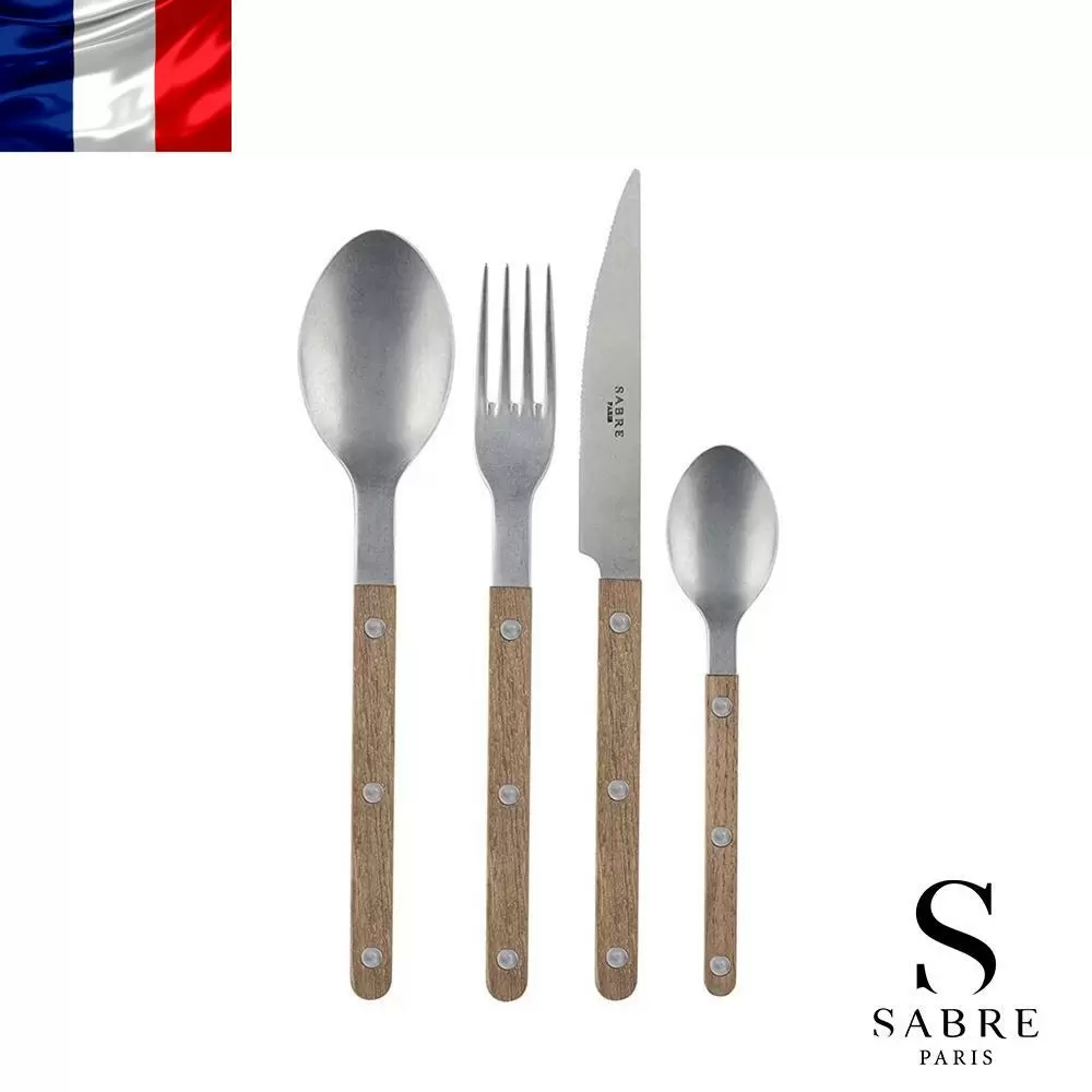 Sabre Paris Bistrot復古酒館混合材質系列-霧面餐具4件組-柚木