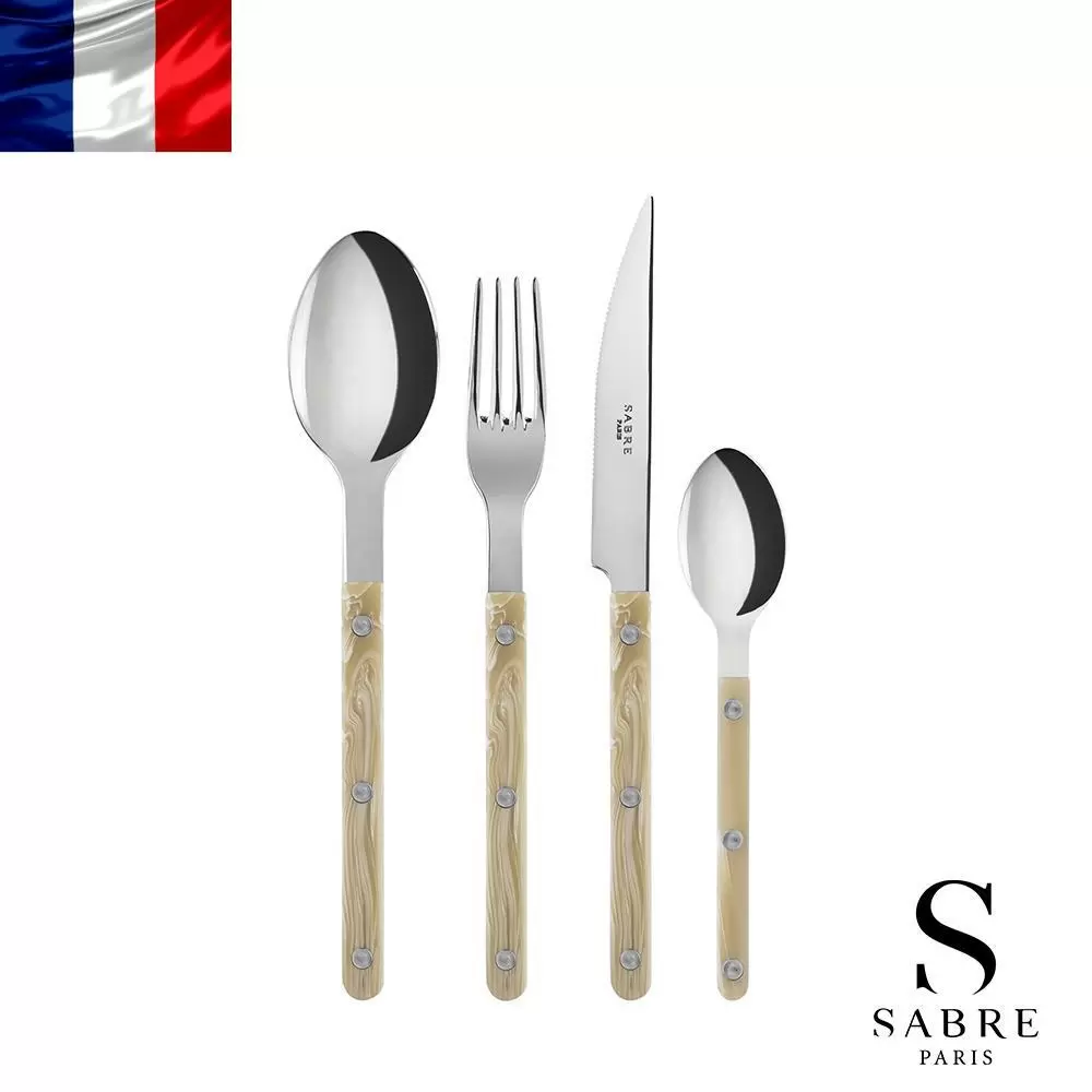 Sabre Paris Bistrot復古酒館混合材質系列-亮面餐具4件組-隕石白