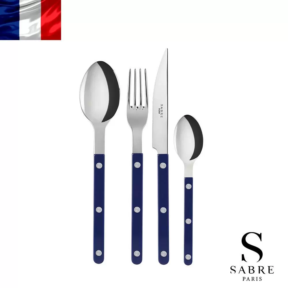 Sabre Paris Bistrot復古酒館純色系列-亮面餐具4件組-寶石藍