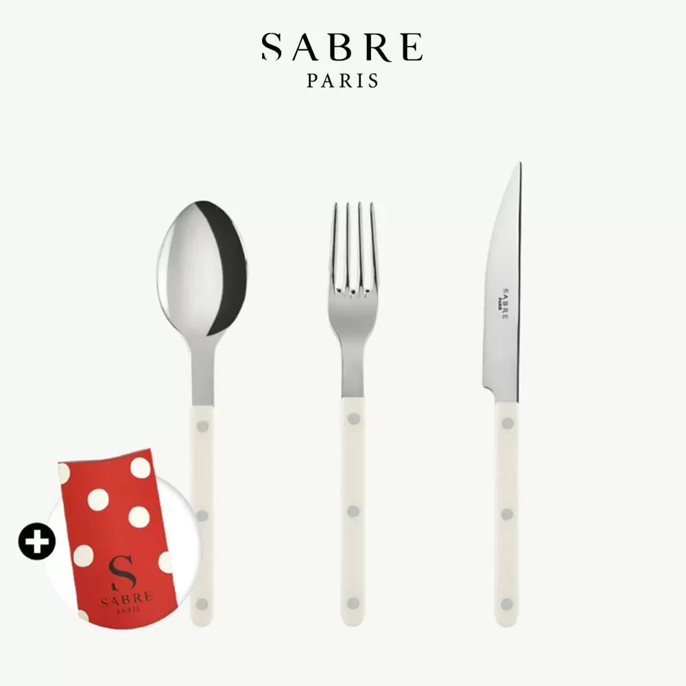 Sabre Paris Bistrot復古酒館純色系列-主餐餐具禮盒3件組-象牙白