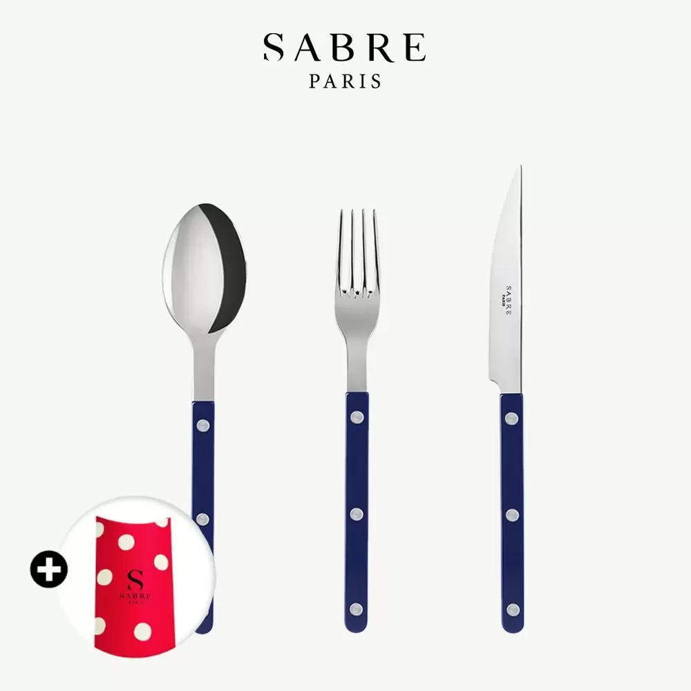 Sabre Paris Bistrot復古酒館純色系列-主餐餐具禮盒3件組-寶石藍