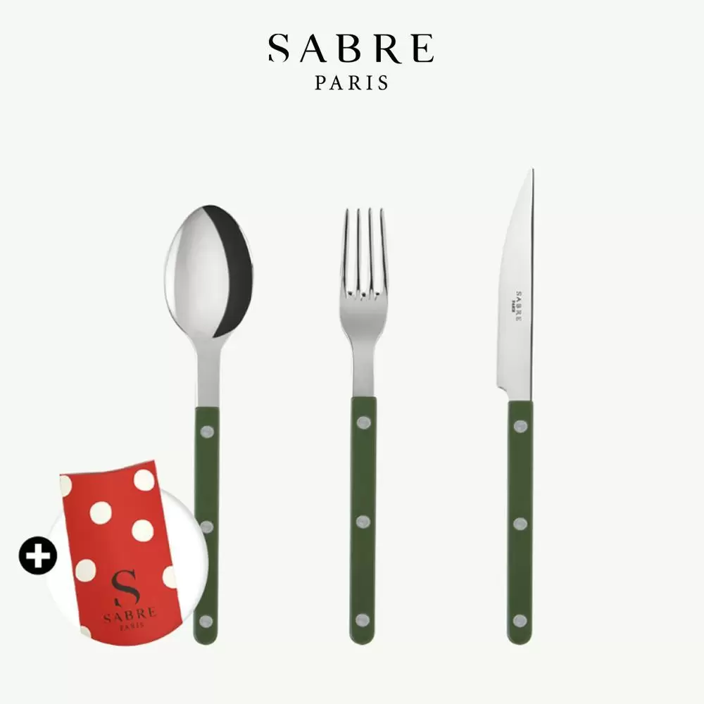 Sabre Paris Bistrot復古酒館純色系列-主餐餐具禮盒3件組-深綠
