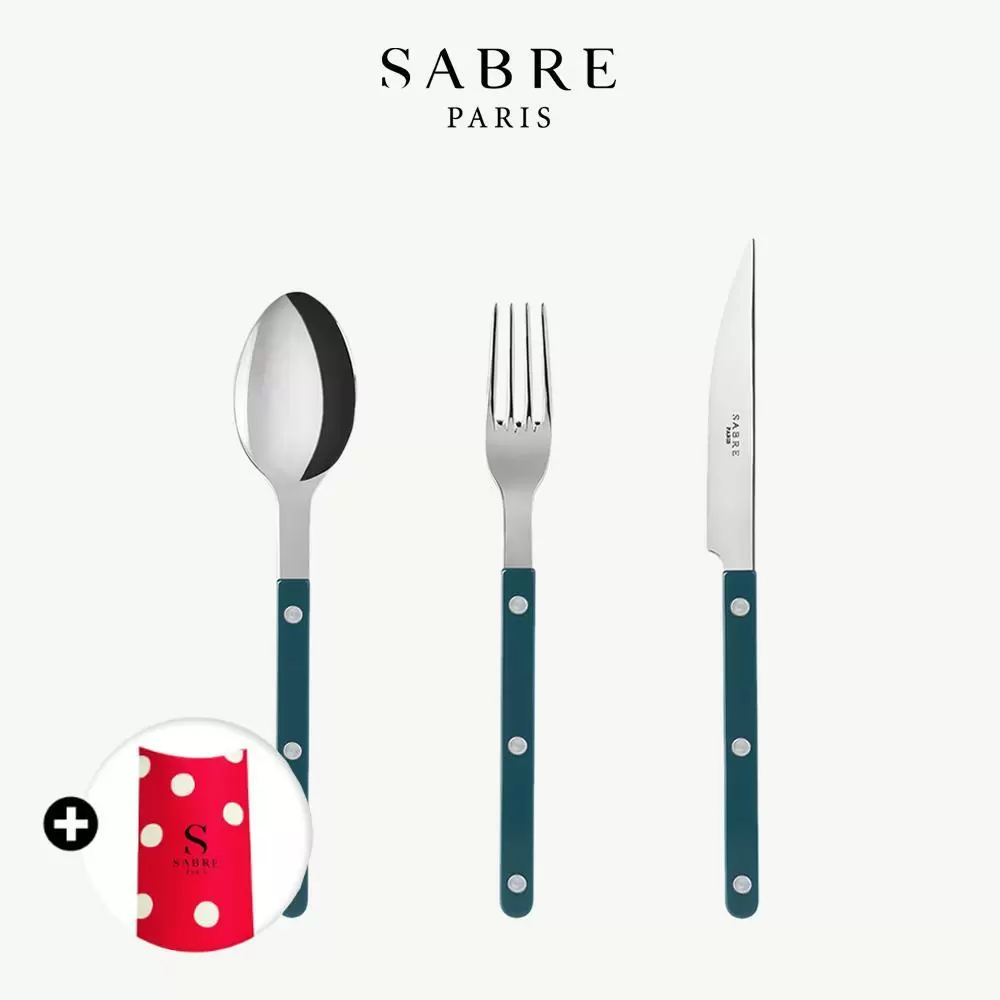 Sabre Paris Bistrot復古酒館純色系列-主餐餐具禮盒3件組-湖水藍
