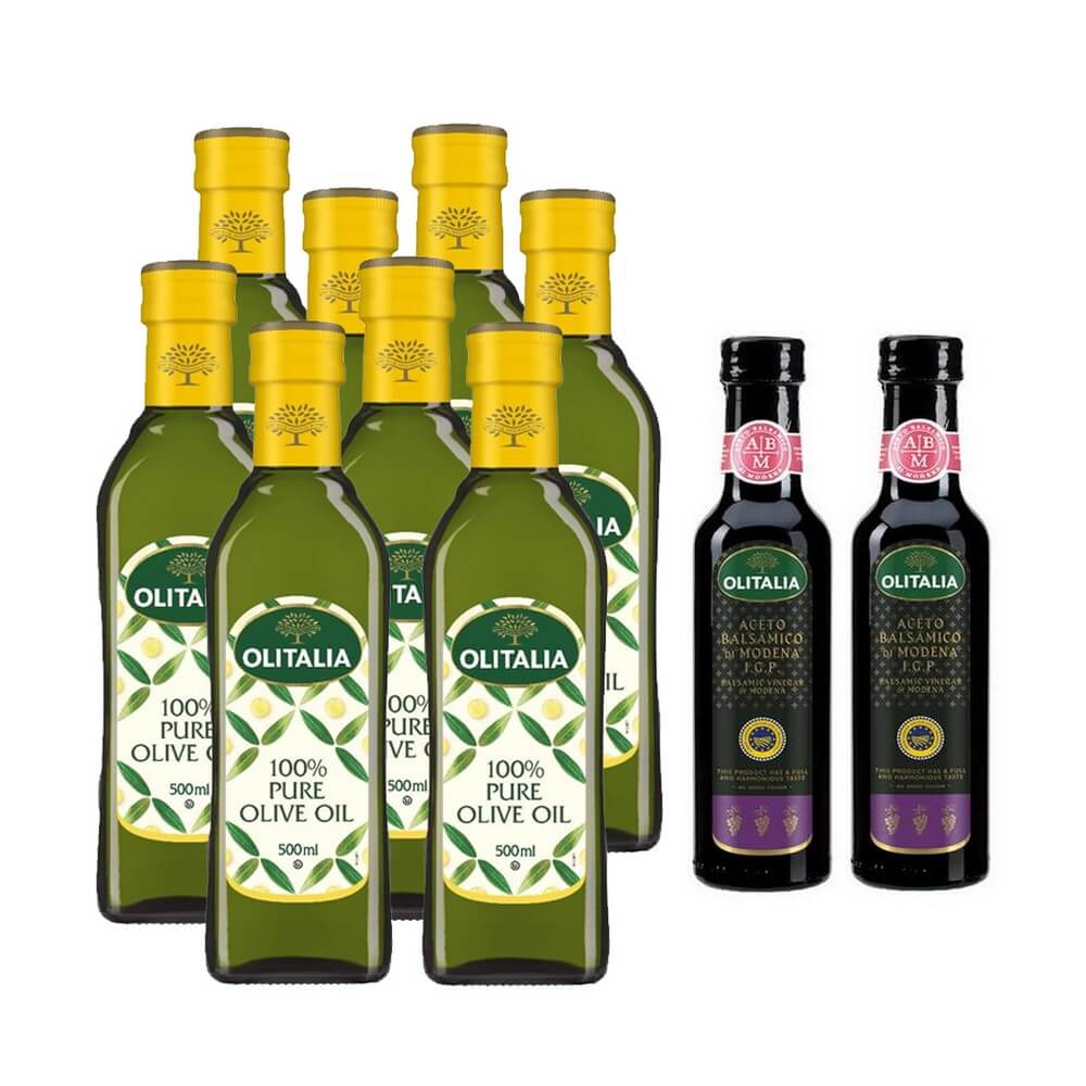 奧利塔橄欖油醋首推涼夏輕食組_純橄欖油(500毫升/罐)x8+摩典那巴薩米克醋(250毫升/罐)x2